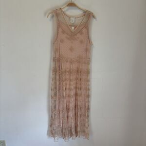 Sundance Midi Dress Pink Blush Lace Fairy Embroidered S Boho Gauzy Girly‎